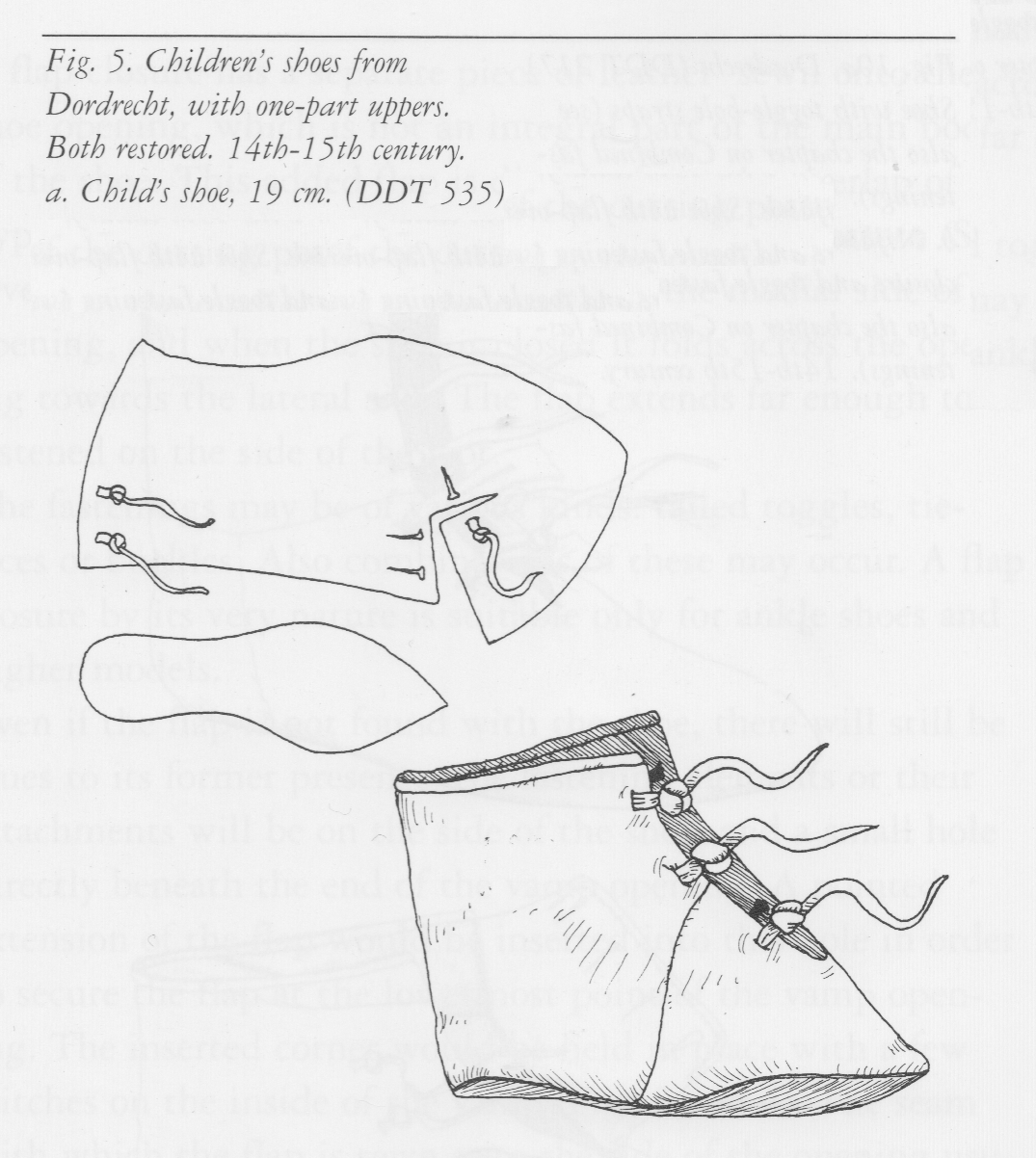 drawing of children's shoes from Dordrecht dated 14t-15th century